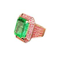 12.30ct Colombian Emerald Ring with 2.15ct Pink Sapphires in 18k Gold