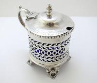 Large & Heavy Victorian Solid Sterling Silver & Blue Glass Liner Pierced Drum Mustard Pot Cruet, Antique English, Hallmarked (3 of 12) Large & Heavy Victorian Solid Sterling Silver & Blue Glass Liner Pierced Drum Mustard Pot Cruet, Antique English, Hallmarked (3 of 12)