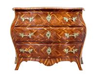 Early 18th Century Rococo Inlaid Plum Bombe Chest of Drawers
