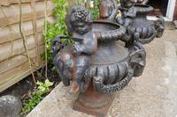 Pair of Cast Iron Garden Urns with Cherubs & Rams Heads (4 of 8) Pair of Cast Iron Garden Urns with Cherubs & Rams Heads (4 of 8)