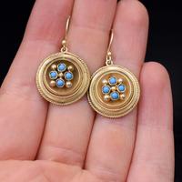 Antique Victorian Round Turquoise Gold on Silver Drop Earrings (6 of 6) Antique Victorian Round Turquoise Gold on Silver Drop Earrings (6 of 6)