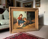 Huge Stunning 20thc Oil Portrait Painting Of 2 Children Playing In A Barn (2 of 12) Huge Stunning 20thc Oil Portrait Painting Of 2 Children Playing In A Barn (2 of 12)