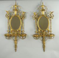 Pair of Victorian Gilt Adam Style Girandole Wall Mirrors with Candle Sconces