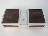 Double Ended Silver Plated Box with Panels of Crocodile Style Leather (3 of 6) Double Ended Silver Plated Box with Panels of Crocodile Style Leather (3 of 6)