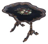 Victorian Tilt Top Decorated Black Lacquer Tray Top Coffee Table (5 of 11) Victorian Tilt Top Decorated Black Lacquer Tray Top Coffee Table (5 of 11)