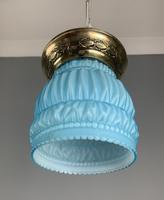 Art Deco Ceiling Light With Original Blue Shade; Brass Gallery; Rewired (2 of 7) Art Deco Ceiling Light With Original Blue Shade; Brass Gallery; Rewired (2 of 7)