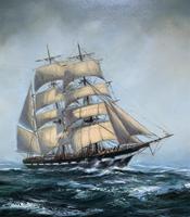 Large Beautiful Mid-Century Full-Masted Ship in Rough Seas Seascape Oil Painting (4 of 12) Large Beautiful Mid-Century Full-Masted Ship in Rough Seas Seascape Oil Painting (4 of 12)