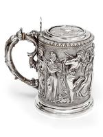 Ornate Victorian Electro Formed Silver Plated Lidded Tankard with Figural Scenes of Musicians (2 of 13) Ornate Victorian Electro Formed Silver Plated Lidded Tankard with Figural Scenes of Musicians (2 of 13)