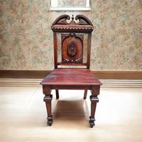 Antique Mahogany Hall Chair / Highly Carved / C1840