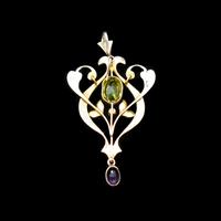 Antique Edwardian Amethyst Peridot & Pearl Lavalier 9ct 9K Yellow Gold Pendant (5 of 8) Antique Edwardian Amethyst Peridot & Pearl Lavalier 9ct 9K Yellow Gold Pendant (5 of 8)