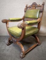 Late Victorian Carved Oak & Leather Armchair (12 of 14) Late Victorian Carved Oak & Leather Armchair (12 of 14)
