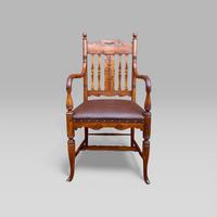 Gillows Victorian Carved Golden Oak Desk Chair Attributed to Bruce James Talbert