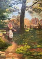 John Barter Lovely 19th Century Oil Painting 'Crossing the Stones' (3 of 14) John Barter Lovely 19th Century Oil Painting 'Crossing the Stones' (3 of 14)