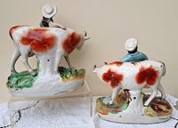 Pair of Antique English Victorian Staffordshire Pottery Figures - Milkman & Milkmaid with Cows - H 2314d / H 2314c (12 of 13) Pair of Antique English Victorian Staffordshire Pottery Figures - Milkman & Milkmaid with Cows - H 2314d / H 2314c (12 of 13)