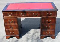 1960s Mahogany Pedestal Desk with Red Leather Top + Key 1960s Mahogany Pedestal Desk with Red Leather Top + Key