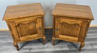 French Vintage Oak Bedside Tables Pair Cupboards Cabinets LOT 3956