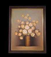 Oil on Canvas Still Life of White Roses in Vase - Signed by Artist