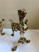 Pair of Vintage Brass Fire Dogs Winged Lions (6 of 10) Pair of Vintage Brass Fire Dogs Winged Lions (6 of 10)