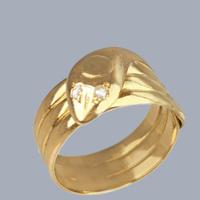 Antique 18ct Gold Snake Ring – Edwardian Serpent with Diamond Eyes, Hallmarked Chester 1914