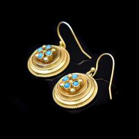 Antique Victorian Round Turquoise Gold on Silver Drop Earrings (3 of 6) Antique Victorian Round Turquoise Gold on Silver Drop Earrings (3 of 6)