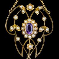 Antique Suffragette Floral Pendant Amethyst Peridot Pearl 9ct Gold Circa 1910 (5 of 6) Antique Suffragette Floral Pendant Amethyst Peridot Pearl 9ct Gold Circa 1910 (5 of 6)