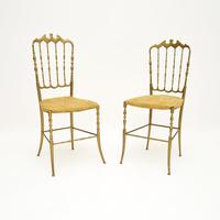 Pair of Vintage Italian Chiavari Dining Chairs in Solid Brass