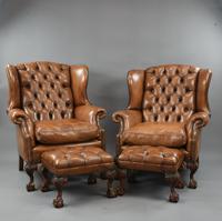 Fine Large Antique Deep Buttoned Leather Wing Chair (15 of 15) Fine Large Antique Deep Buttoned Leather Wing Chair (15 of 15)