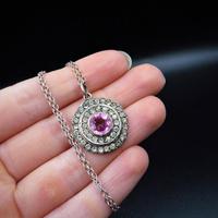 Antique Pink Paste Sterling Silver Round Halo Pendant Necklace (2 of 10) Antique Pink Paste Sterling Silver Round Halo Pendant Necklace (2 of 10)