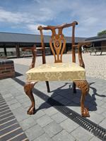 1925 Walnut Chippendale  Style Hand Carved Open Armchair