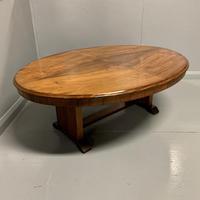 Large oval walnut coffee table with trestle base (5 of 6) Large oval walnut coffee table with trestle base (5 of 6)