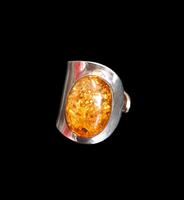 Retro Sterling Silver & Cognac Baltic Amber Ring