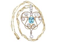 3.22ct Diamond & 2.10 ct Aquamarine, Pearl & 18ct Yellow Gold Pendant / Brooch - Antique Victorian (3 of 9) 3.22ct Diamond & 2.10 ct Aquamarine, Pearl & 18ct Yellow Gold Pendant / Brooch - Antique Victorian (3 of 9)