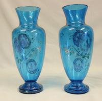 Pair of Antique Pale Blue Glass Decorated Vases (6 of 8) Pair of Antique Pale Blue Glass Decorated Vases (6 of 8)
