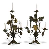 Pair of 19th Century French Gilt Church Candelabra with Wheat & Grapes, c.1850-1890