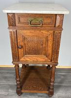 Bedside Table Antique French Marble Top Oak Cupboard Cabinet Nightstand LOT 3964