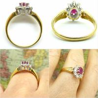 Vintage 18ct gold oval ruby & diamond cluster ring ~ Valentine proposal (3 of 10) Vintage 18ct gold oval ruby & diamond cluster ring ~ Valentine proposal (3 of 10)