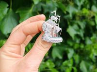 2.65ct Diamond & 0.28ct Emerald, Platinum Ship Brooch - Antique c.1910 (2 of 10) 2.65ct Diamond & 0.28ct Emerald, Platinum Ship Brooch - Antique c.1910 (2 of 10)