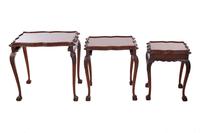 Burr Walnut & Carved Nest of 3 Tables c.1930 (3 of 7) Burr Walnut & Carved Nest of 3 Tables c.1930 (3 of 7)