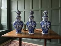 Trio of 19th Century Delft Blue and White Vases