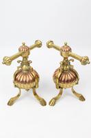 Pair of Victorian Brass & Copper Fire Dogs James Cartland & Sons