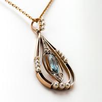 Antique Edwardian Aquamarine Pearl & Diamond Pendant c.1910 (6 of 6) Antique Edwardian Aquamarine Pearl & Diamond Pendant c.1910 (6 of 6)