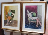 Pair of Watercolours Girl in the Chair Listed French Artist Janine Marca 1960s (10 of 10) Pair of Watercolours Girl in the Chair Listed French Artist Janine Marca 1960s (10 of 10)