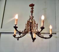 Gothic Gilded Brass 5 Branch Chandelier (1 of 6)