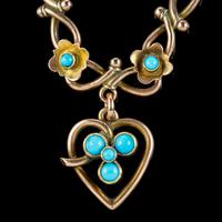 Antique Victorian Turquoise Heart Forget Me Not Bracelet 9ct Gold With Box c 1880 (9 of 9) Antique Victorian Turquoise Heart Forget Me Not Bracelet 9ct Gold With Box c 1880 (9 of 9)