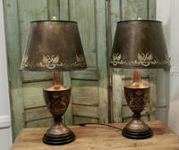 A Pair of Large Bronze Coloured Toleware Table Lamps (3 of 9) A Pair of Large Bronze Coloured Toleware Table Lamps (3 of 9)