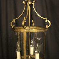 French Convex Gilded Brass Triple Light Antique Hall Lantern (4 of 10) French Convex Gilded Brass Triple Light Antique Hall Lantern (4 of 10)