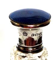 Cut Glass Scent Bottle with Silver and Blue Guilloche Enamel Top (4 of 5) Cut Glass Scent Bottle with Silver and Blue Guilloche Enamel Top (4 of 5)