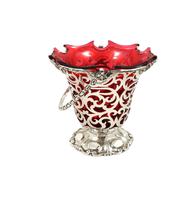Antique Victorian Sterling Silver & Cranberry Glass Basket 1855 (8 of 11) Antique Victorian Sterling Silver & Cranberry Glass Basket 1855 (8 of 11)