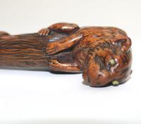 Good Carved Boxwood Novelty Parasol Handle of Tiger Glass Eyes c.1900 (5 of 8) Good Carved Boxwood Novelty Parasol Handle of Tiger Glass Eyes c.1900 (5 of 8)