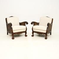 Pair of Antique Swedish Satin Birch Bergere Armchairs